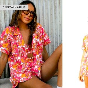 SINCERELY JULES FOR BANDIER  Fern Short Sleeve Button Down Sweatshirt and Shorts